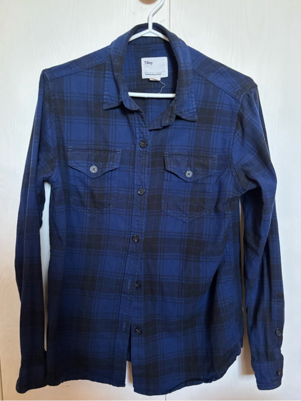 Blue and Black Plaid Button-Up Shirt